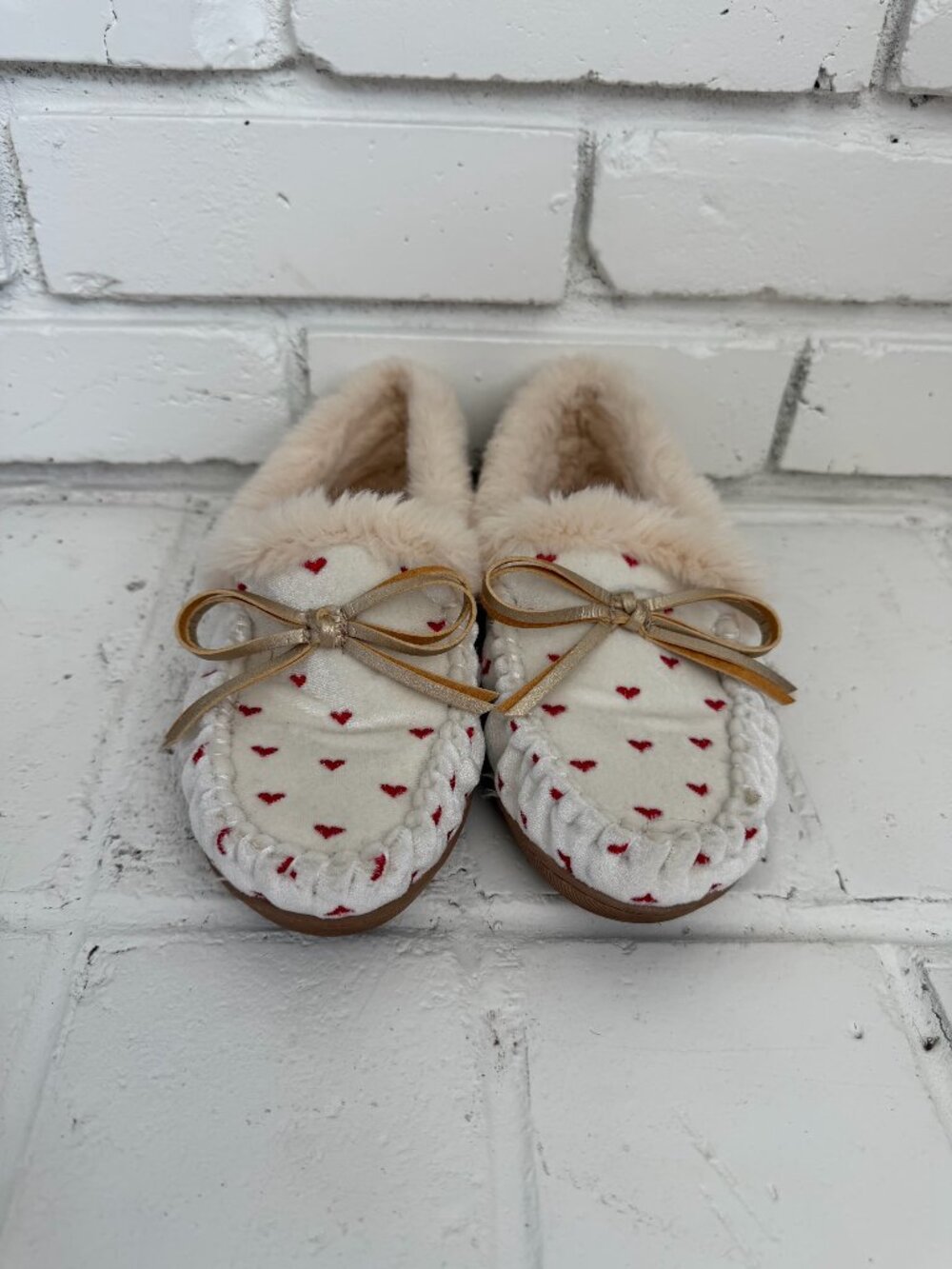 J.Crew Ivory Velvet Heart Moccasin Slippers Women's 6